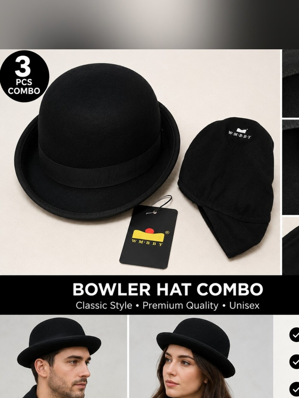 W.M.B.B.Y Black Bowler Hat Combo